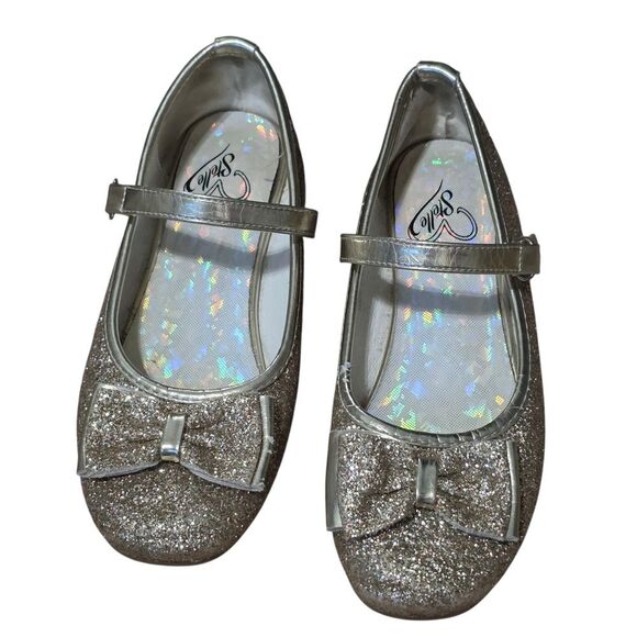 Stelle Glittery Gold Dress Shoes With Bow - Picture 1 of 4
